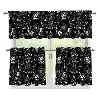 Black And White Supernatural Wicca Print 3 Piece Kitchen Curtains