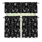 Black And White Supernatural Wicca Print 3 Piece Kitchen Curtains