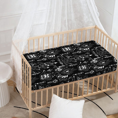 Black And White Supernatural Wicca Print Baby Crib Sheet