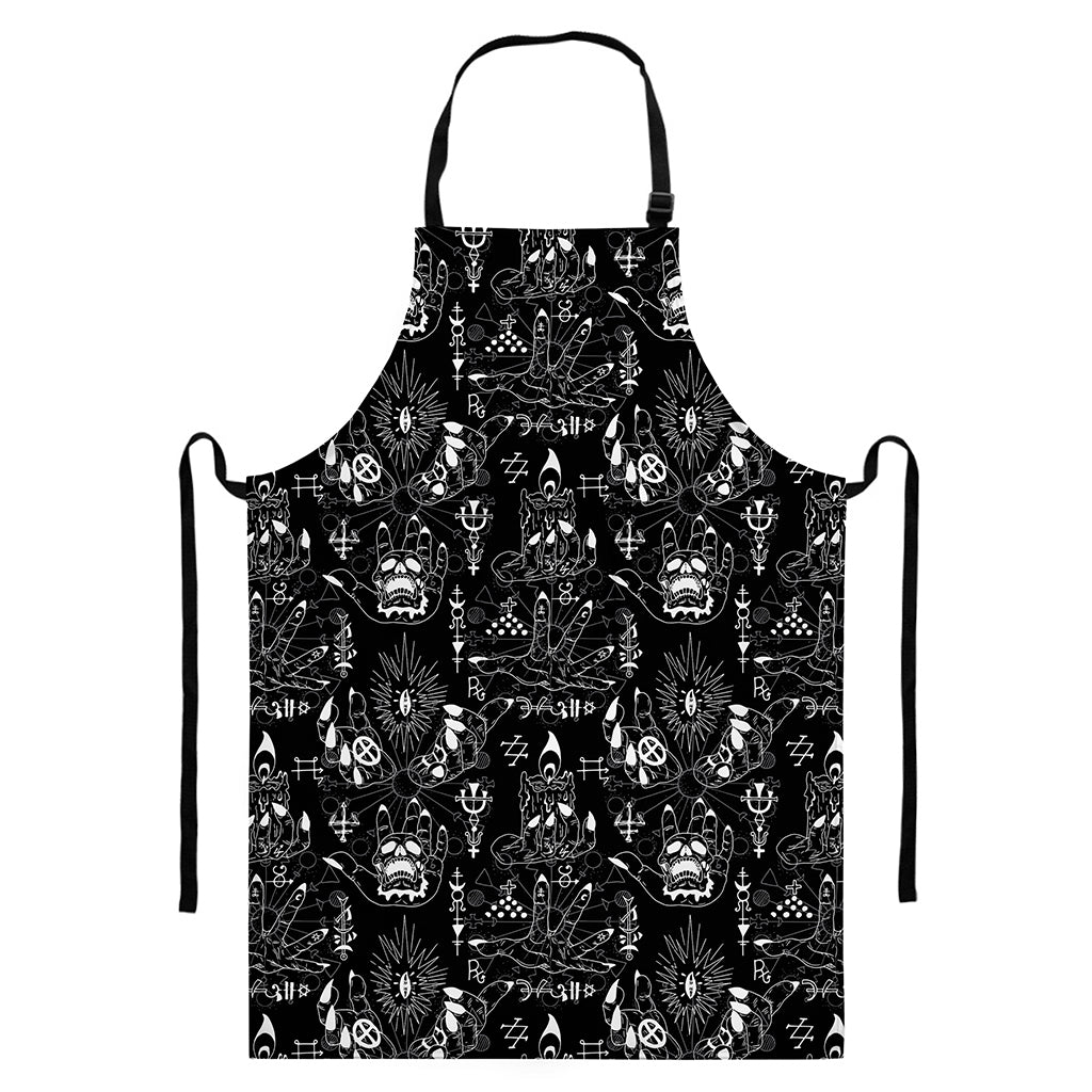 Black And White Supernatural Wicca Print Bib Apron With Pocket