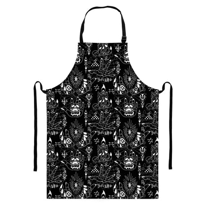 Black And White Supernatural Wicca Print Bib Apron With Pocket