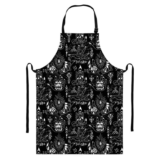 Black And White Supernatural Wicca Print Bib Apron With Pocket