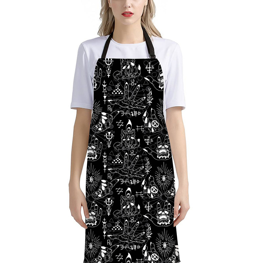 Black And White Supernatural Wicca Print Bib Apron With Pocket