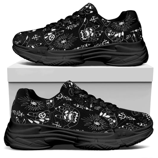 Black And White Supernatural Wicca Print Black Chunky Shoes
