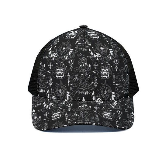 Black And White Supernatural Wicca Print Black Mesh Trucker Cap