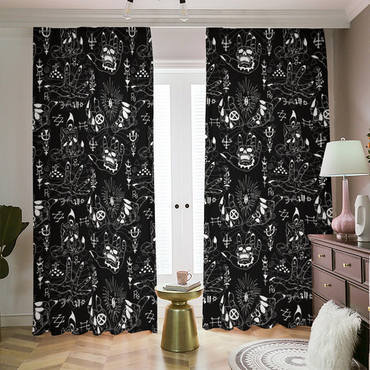 Black And White Supernatural Wicca Print Blackout Pencil Pleat Curtains