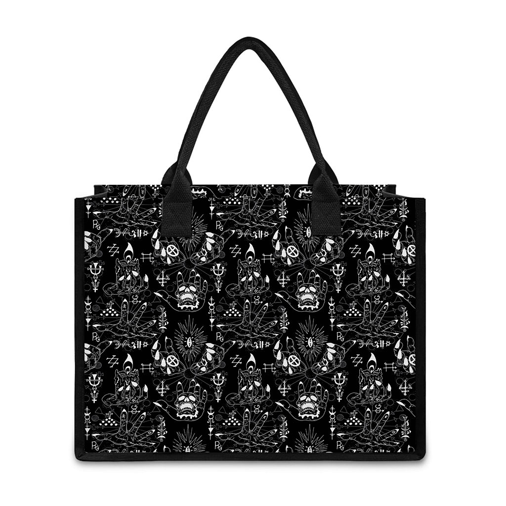 Black And White Supernatural Wicca Print Canvas Tote Bag