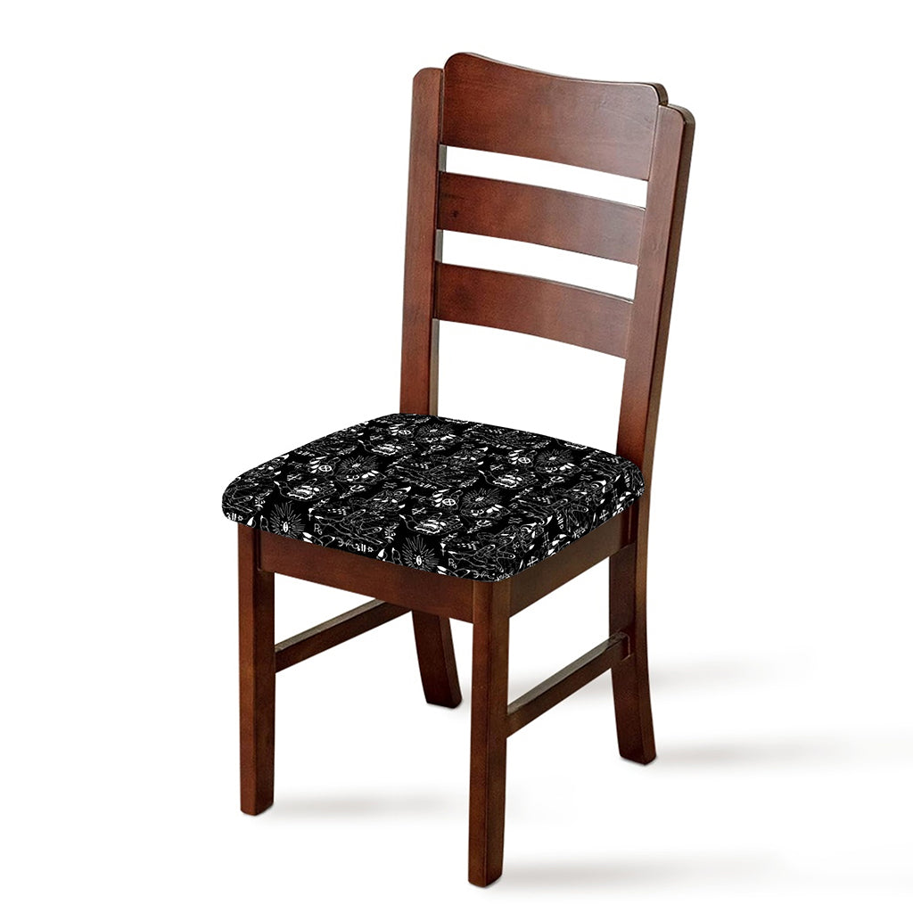 Black And White Supernatural Wicca Print Chair Cushion Cover