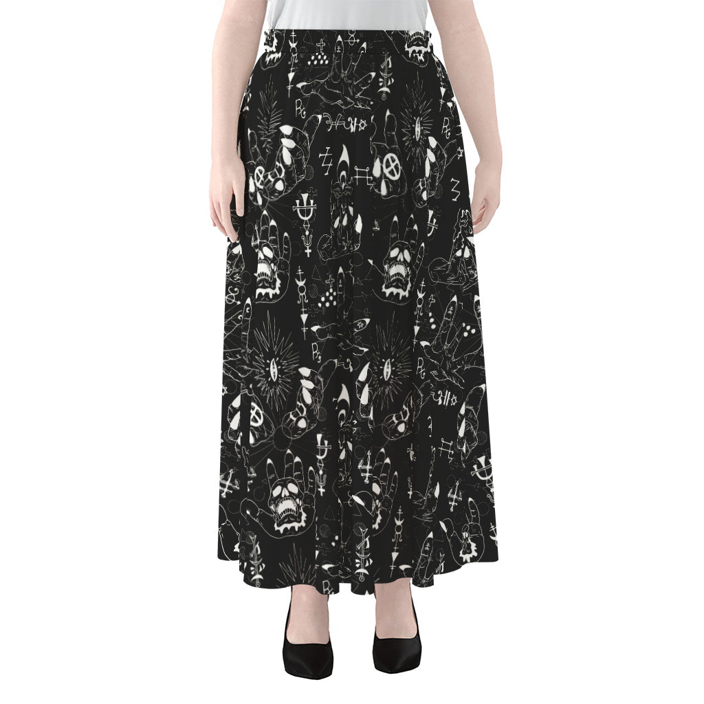 Black And White Supernatural Wicca Print Chiffon Maxi Skirt