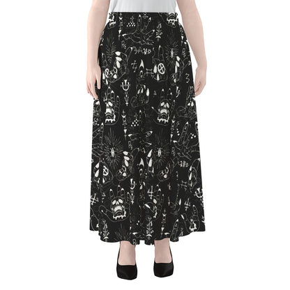 Black And White Supernatural Wicca Print Chiffon Maxi Skirt