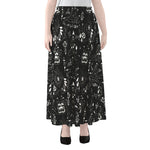 Black And White Supernatural Wicca Print Chiffon Maxi Skirt