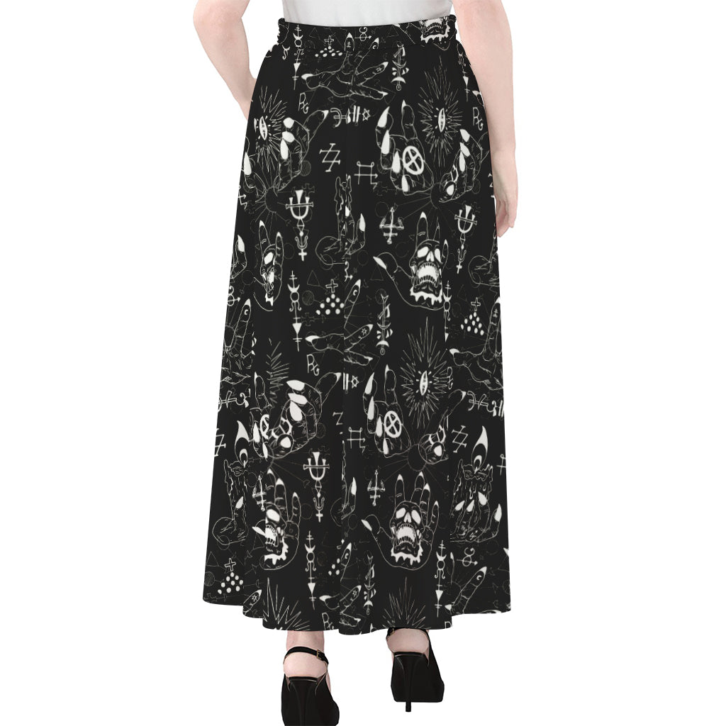 Black And White Supernatural Wicca Print Chiffon Maxi Skirt