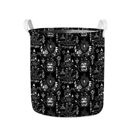 Black And White Supernatural Wicca Print Collapsible Laundry Basket
