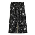 Black And White Supernatural Wicca Print Cotton Front Slit Maxi Skirt