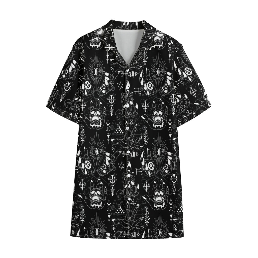 Black And White Supernatural Wicca Print Cotton Hawaiian Shirt