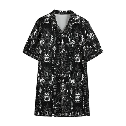 Black And White Supernatural Wicca Print Cotton Hawaiian Shirt