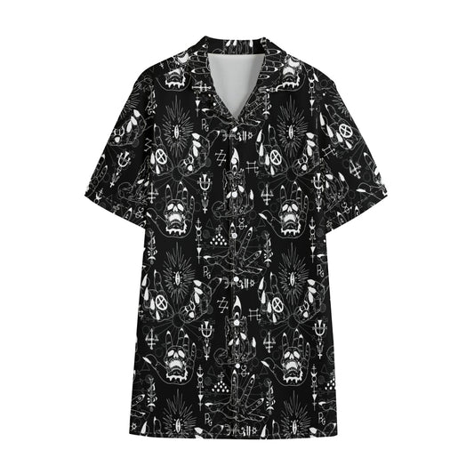 Black And White Supernatural Wicca Print Cotton Hawaiian Shirt