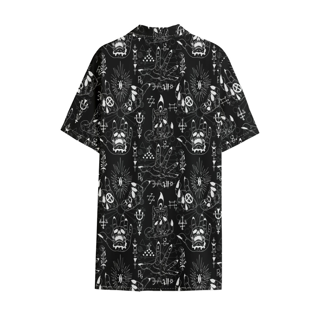 Black And White Supernatural Wicca Print Cotton Hawaiian Shirt
