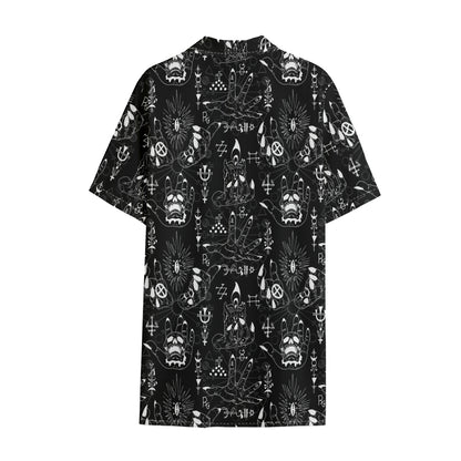Black And White Supernatural Wicca Print Cotton Hawaiian Shirt