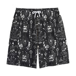 Black And White Supernatural Wicca Print Cotton Shorts