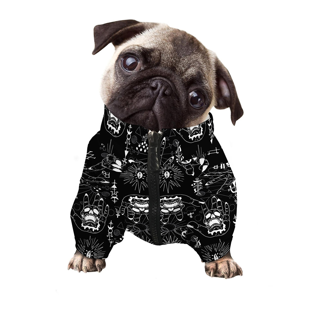 Black And White Supernatural Wicca Print Dog Zip Up Jacket