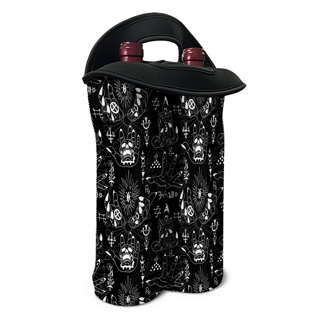Black And White Supernatural Wicca Print Double Neoprene Wine Tote