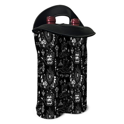 Black And White Supernatural Wicca Print Double Neoprene Wine Tote