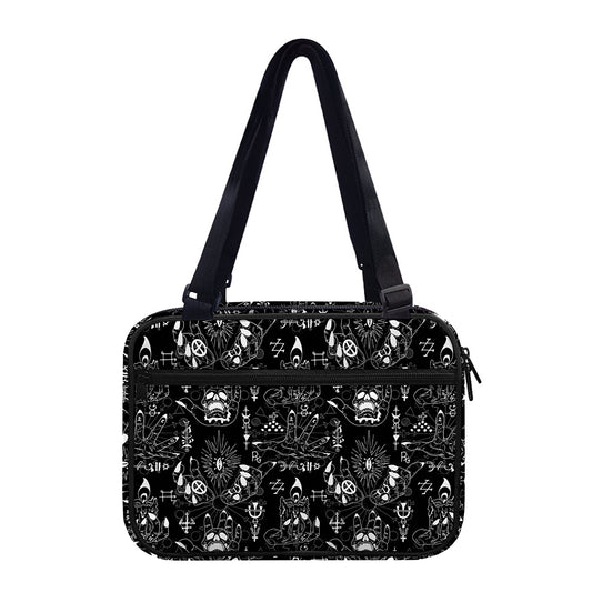 Black And White Supernatural Wicca Print Double Strap Bible Bag