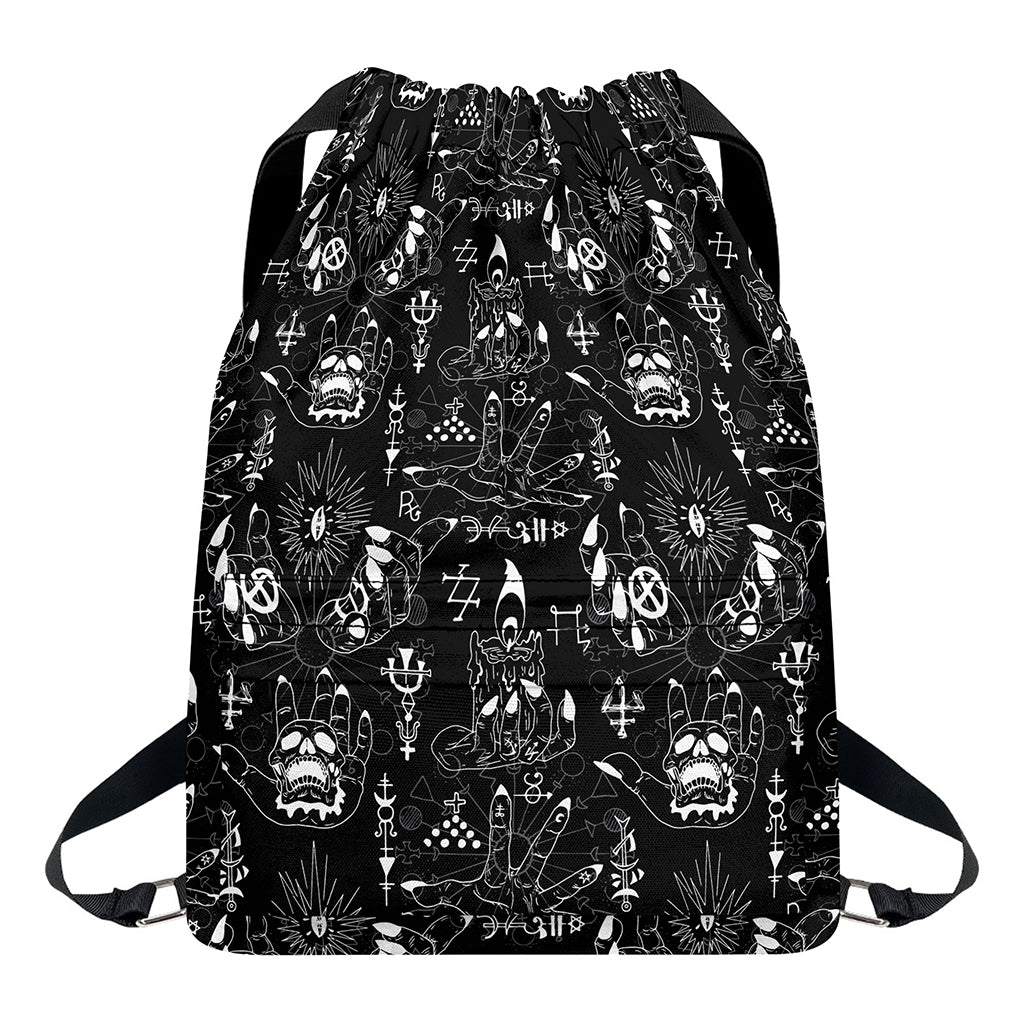 Black And White Supernatural Wicca Print Drawstring Backpack
