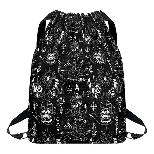 Black And White Supernatural Wicca Print Drawstring Backpack