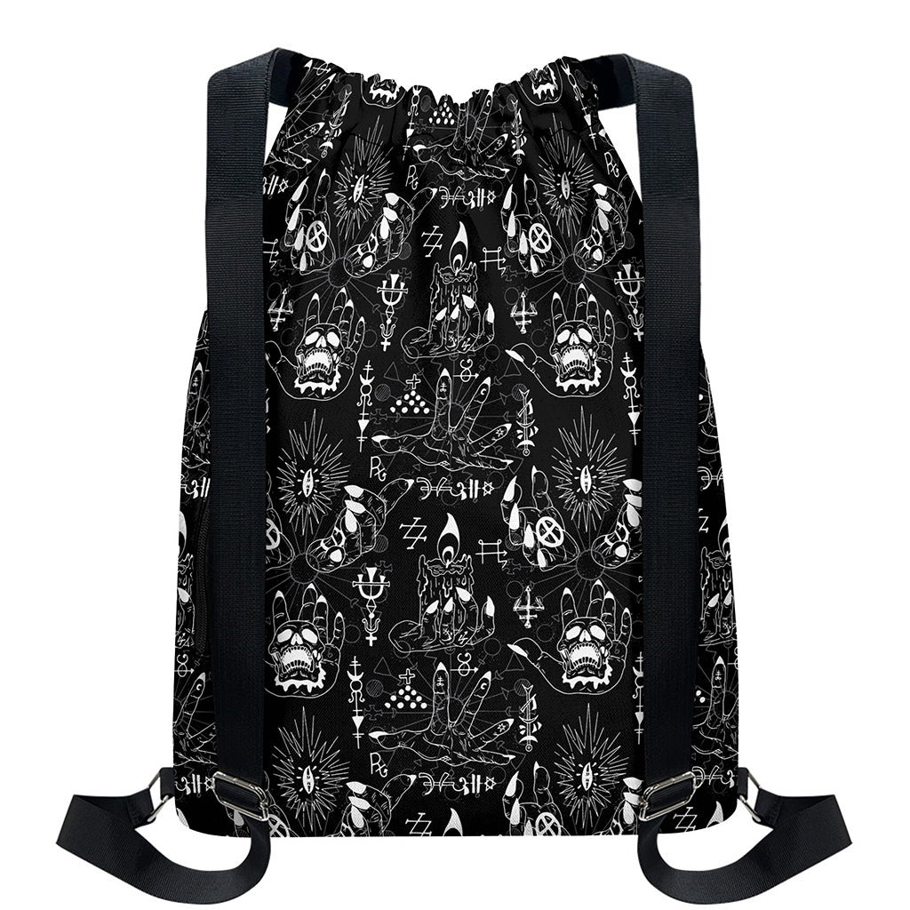 Black And White Supernatural Wicca Print Drawstring Backpack