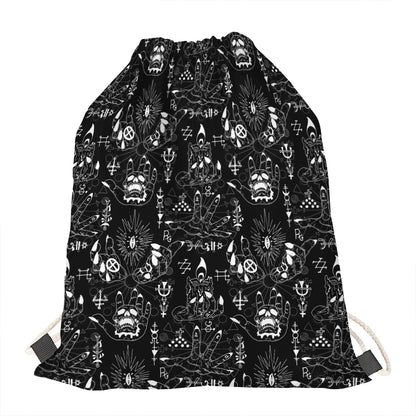 Black And White Supernatural Wicca Print Drawstring Bag