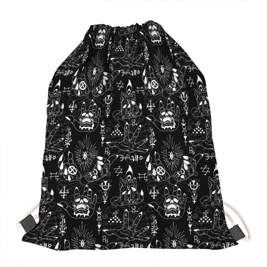 Black And White Supernatural Wicca Print Drawstring Bag