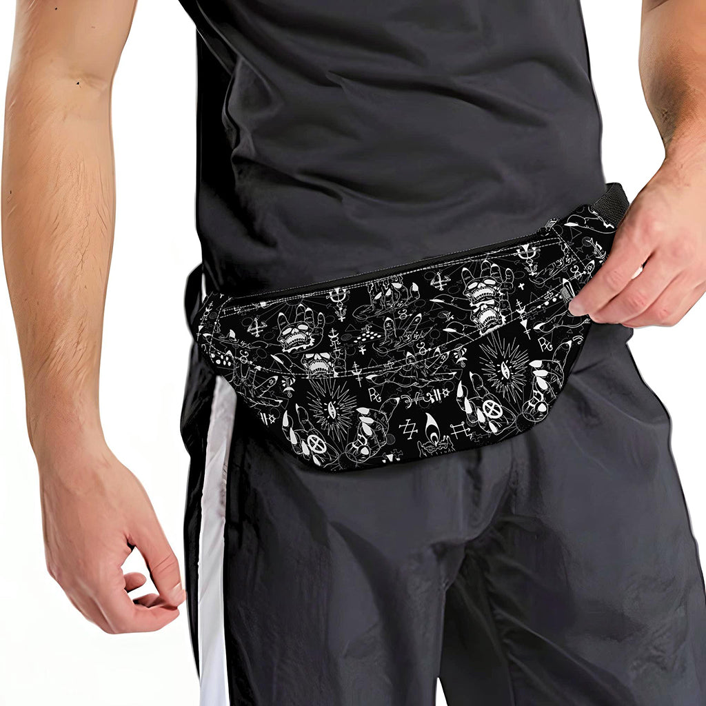Black And White Supernatural Wicca Print Fanny Pack