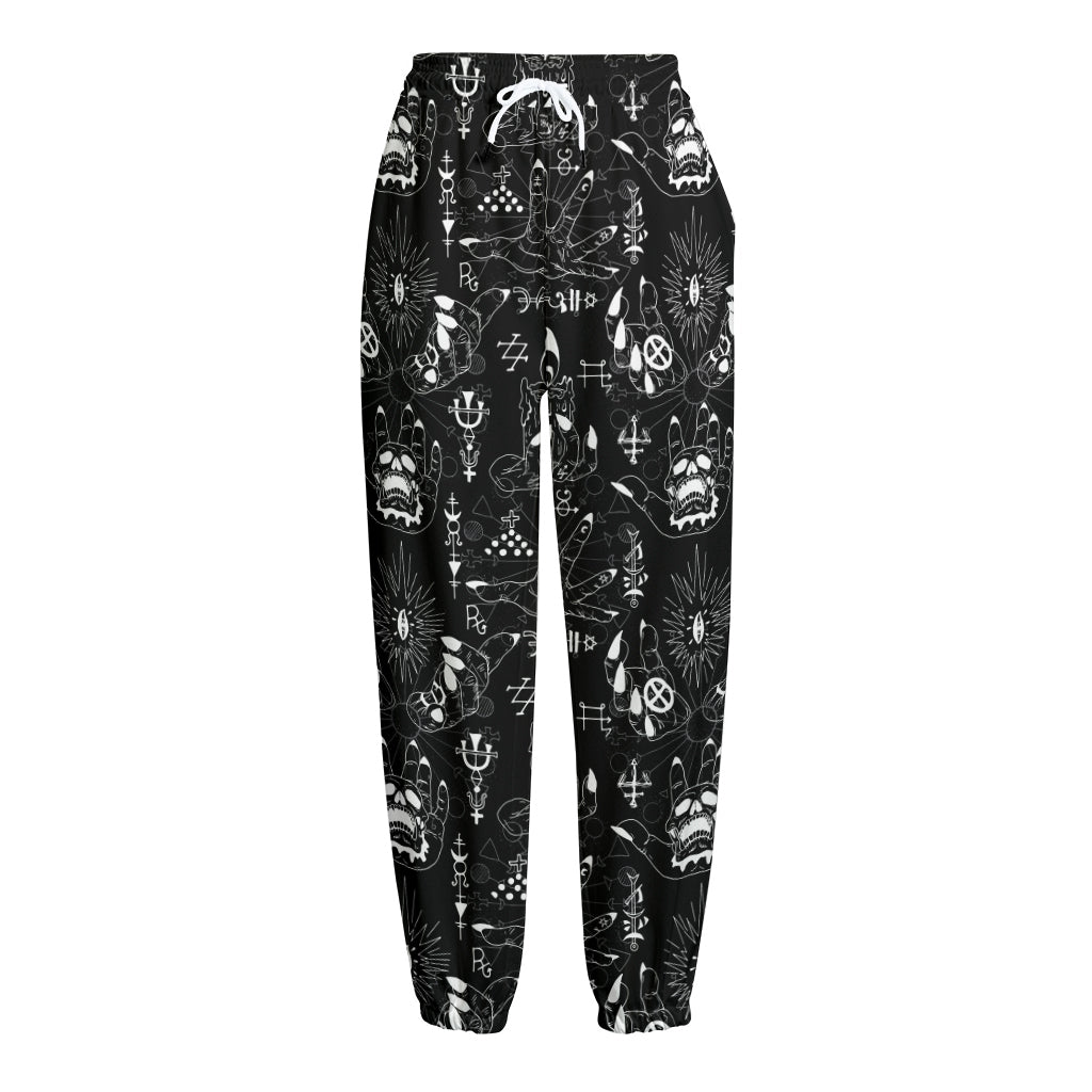 Black And White Supernatural Wicca Print Fleece Lined Knit Pants