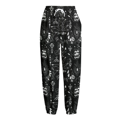 Black And White Supernatural Wicca Print Fleece Lined Knit Pants