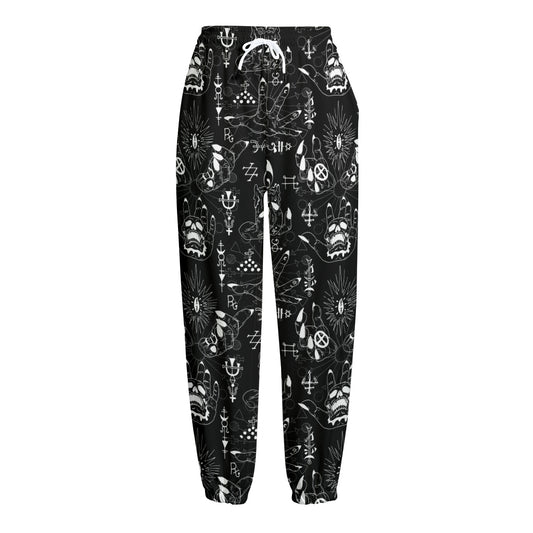 Black And White Supernatural Wicca Print Fleece Lined Knit Pants