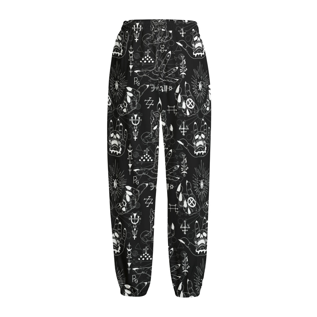 Black And White Supernatural Wicca Print Fleece Lined Knit Pants