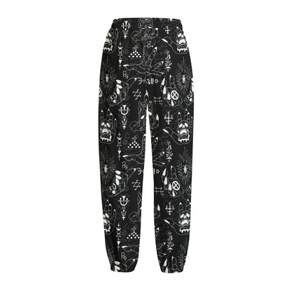 Black And White Supernatural Wicca Print Fleece Lined Knit Pants