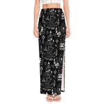 Black And White Supernatural Wicca Print High Slit Maxi Skirt