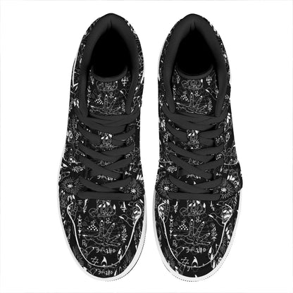 Black And White Supernatural Wicca Print High Top Leather Sneakers