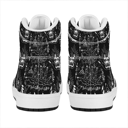 Black And White Supernatural Wicca Print High Top Leather Sneakers