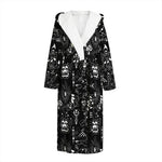 Black And White Supernatural Wicca Print Hooded Bathrobe