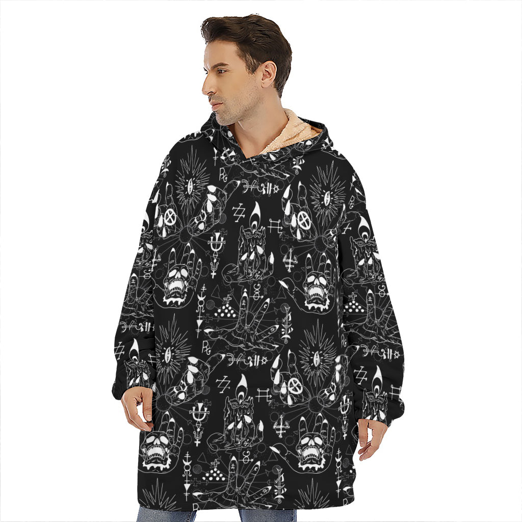Black And White Supernatural Wicca Print Hoodie Blanket