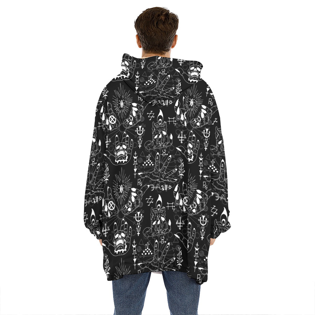 Black And White Supernatural Wicca Print Hoodie Blanket
