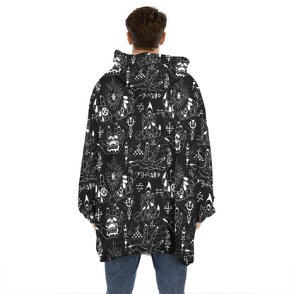 Black And White Supernatural Wicca Print Hoodie Blanket