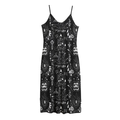 Black And White Supernatural Wicca Print Jersey Midi Cami Dress