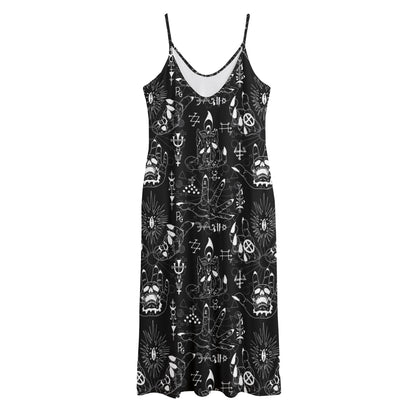 Black And White Supernatural Wicca Print Jersey Midi Cami Dress