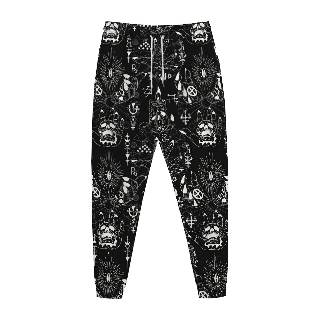 Black And White Supernatural Wicca Print Jogger Pants