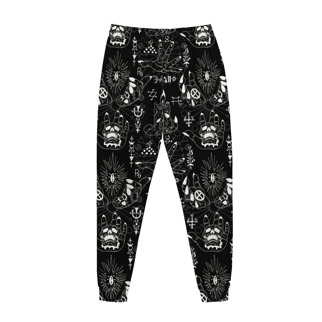 Black And White Supernatural Wicca Print Jogger Pants